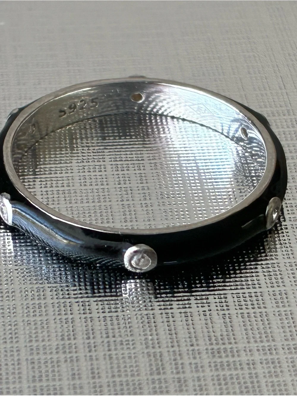 Sterling 925 Black Enamel Ring with Clear Stone Sz 9